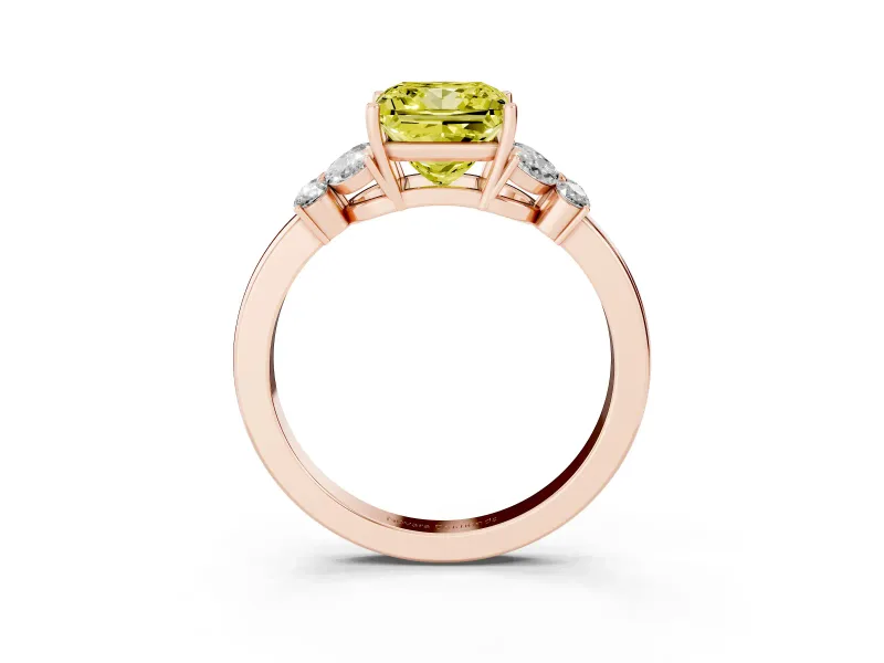 Fancy Yellow Princess Cut Diamond Solitaire Floral Ring Set in Rose gold with Marquise Petals and Prong Setting
