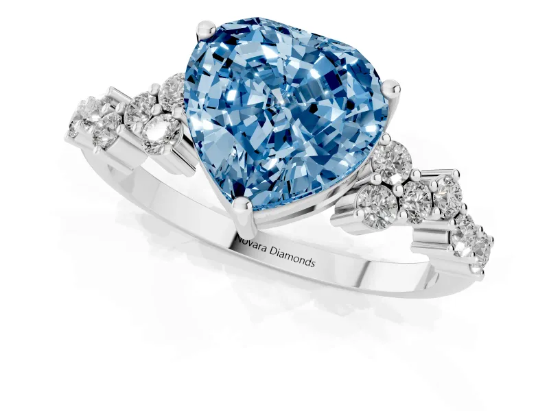 Heart-Shaped Scattered Accent Engagement Ring Setting for a Fancy Blue Lab-Grown Diamond | Platinum