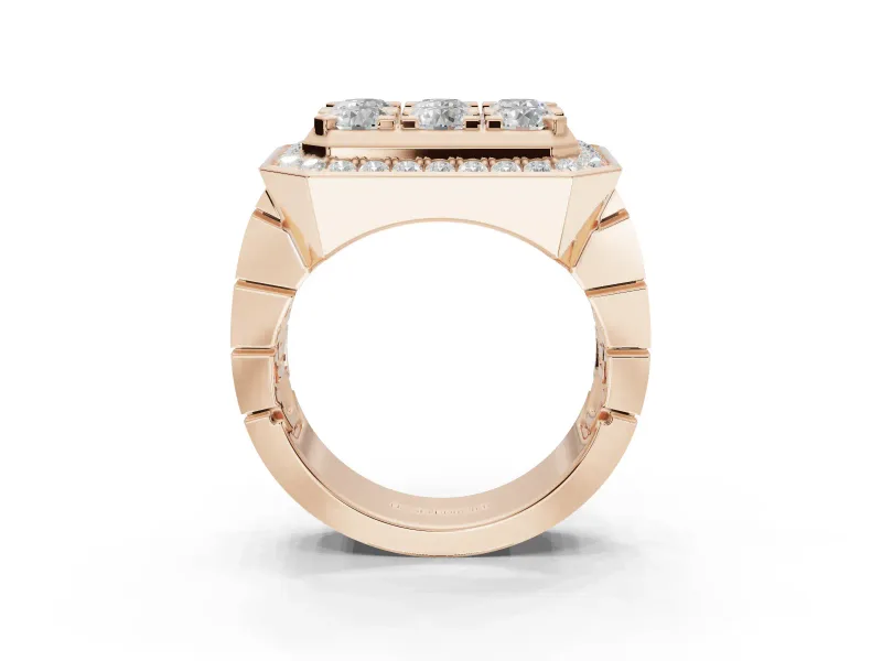 Round Lab-Grown Diamond Men's Cluster Ring | Octagonal Top | Rose Gold