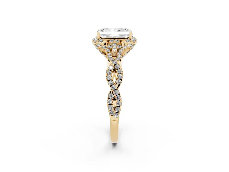 Radiant Cut Milgrain Halo Engagement Ring Setting | Graduated Shoulders | Yellow Gold