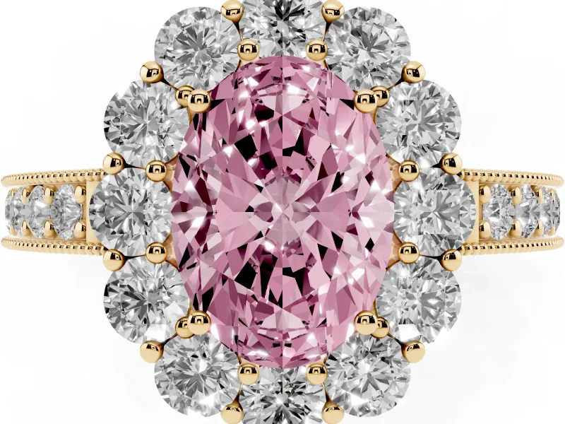 Oval Vintage Halo Engagement Ring Setting for a Fancy Pink Lab-Grown Diamond | Yellow Gold