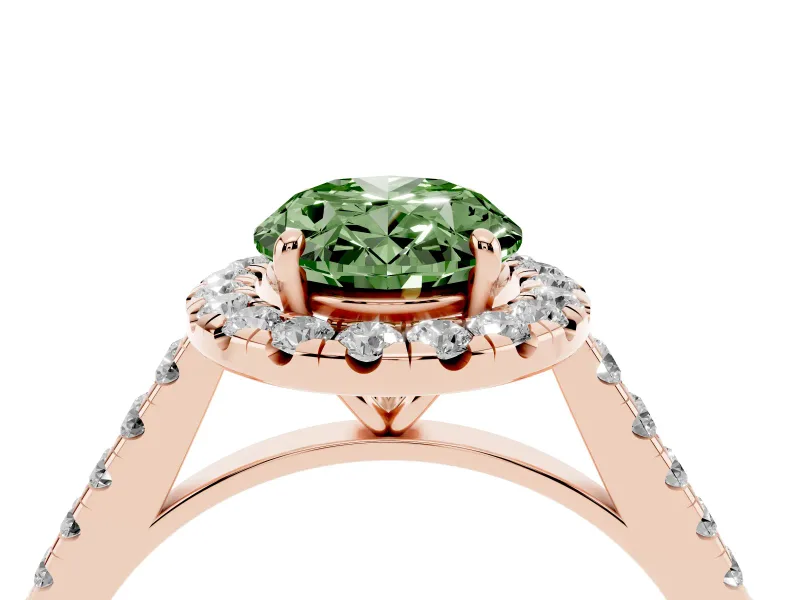 Oval Halo Engagement Ring Setting for a Fancy Green Lab-Grown Diamond | Pave Shoulders | Rose Gold
