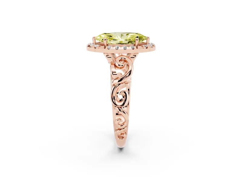 Marquise Filigree Halo Engagement Ring Setting for a Fancy Yellow Lab-Grown Diamond | Rose Gold