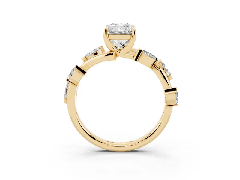Radiant Cut Twisted Vine Engagement Ring Setting | Marquise Side Stones | Yellow Gold