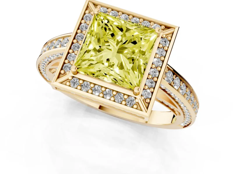 Princess Cut Sectioned Halo Engagement Ring Setting for a Fancy Yellow Lab-Grown Diamond | Yellow Gold