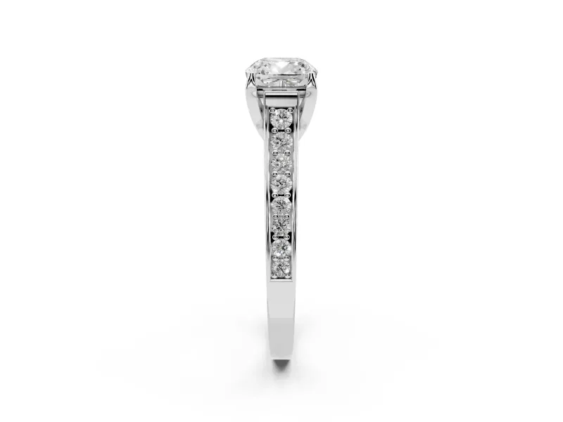 Cushion Cut Graduated Pavé Solitaire Engagement Ring Setting | Wide Pavé Row Band | Platinum