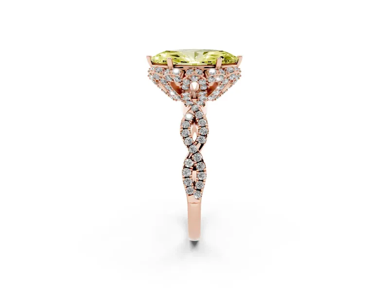 Marquise Milgrain Halo Engagement Ring Setting for a Fancy Yellow Lab-Grown Diamond | Graduated Shoulders | Rose Gold