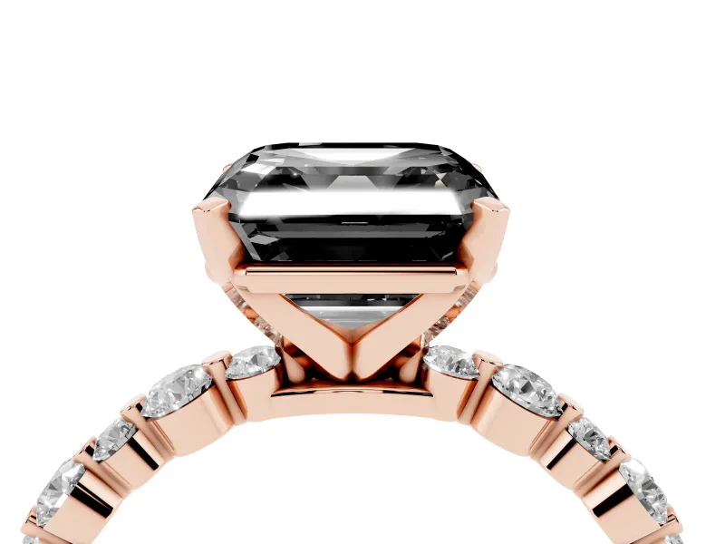 Asscher Cut Pavé Engagement Ring Setting for a Black Center | Alternating Accents | Rose Gold