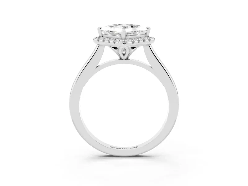 Princess Cut Halo Engagement Ring Setting | Plain Polished Band | Sterling Silver