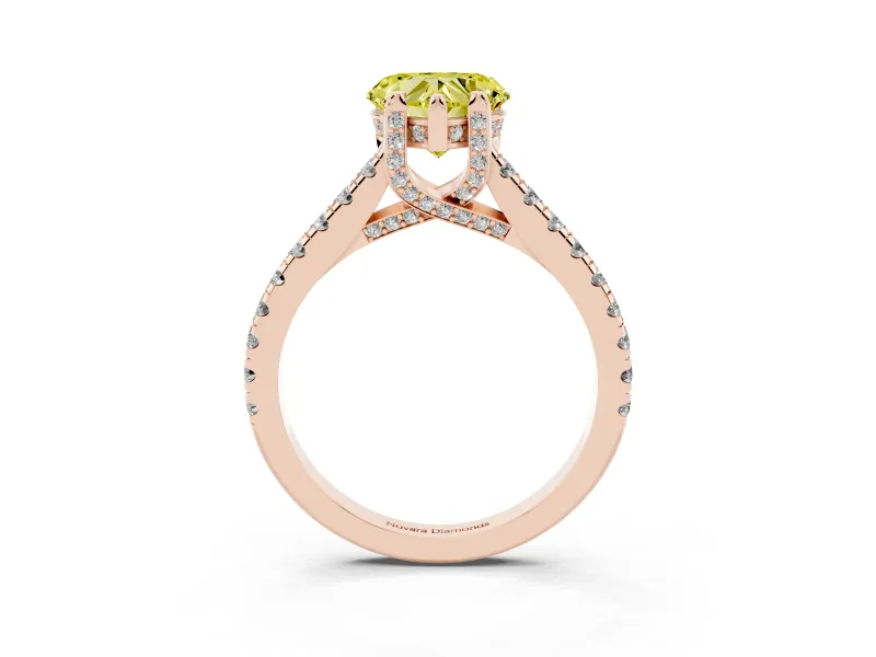 Heart-Shaped Hidden Halo Pave Engagement Ring Setting for a Fancy Yellow Lab-Grown Diamond | Claw Prongs | Rose Gold