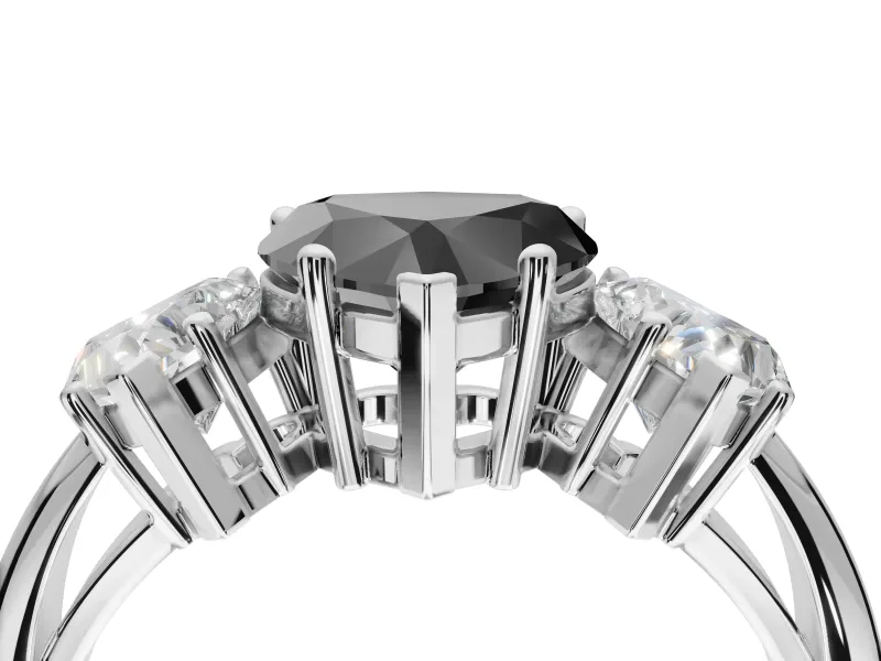 Heart-Shaped 3 Stone Engagement Ring Setting for a Black Center | White Gold