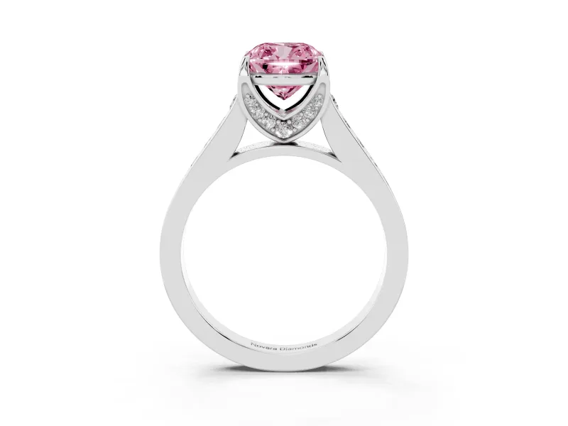 Cushion Cut Graduated Pavé Engagement Ring Setting for a Fancy Pink Lab-Grown Diamond | Sterling Silver