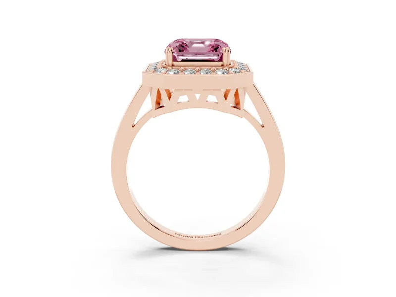 Asscher Cut Halo Engagement Ring Setting for a Fancy Pink Lab-Grown Diamond | Polished Halo Rim | Rose Gold