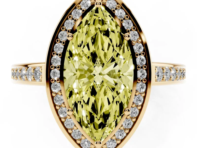 Marquise Sectioned Halo Engagement Ring Setting for a Fancy Yellow Lab-Grown Diamond | Yellow Gold