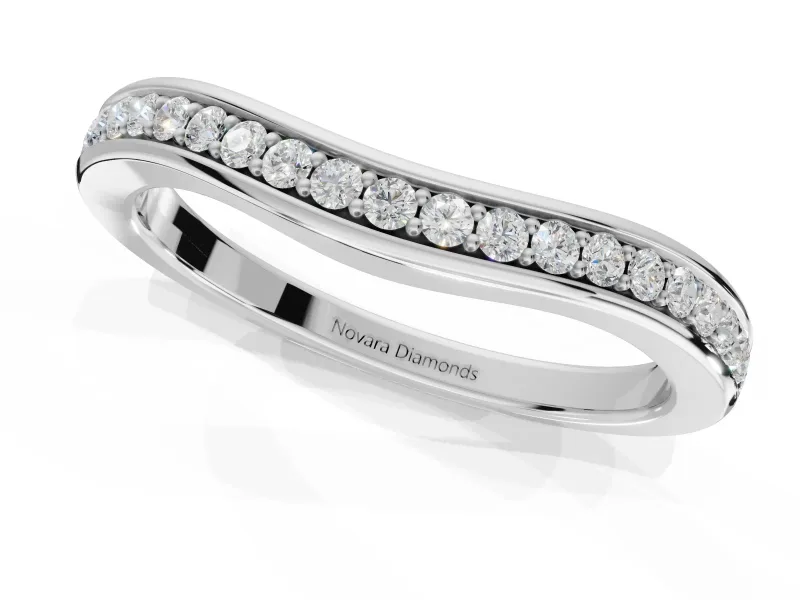 Round Lab-Grown Diamond Contoured Pavé Wedding Band | Smooth Polished Edges | White Gold