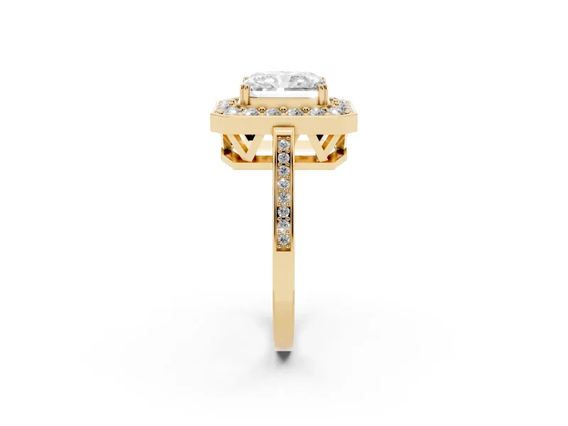 Radiant Cut Halo Engagement Ring Setting | Polished Halo Rim | Yellow Gold