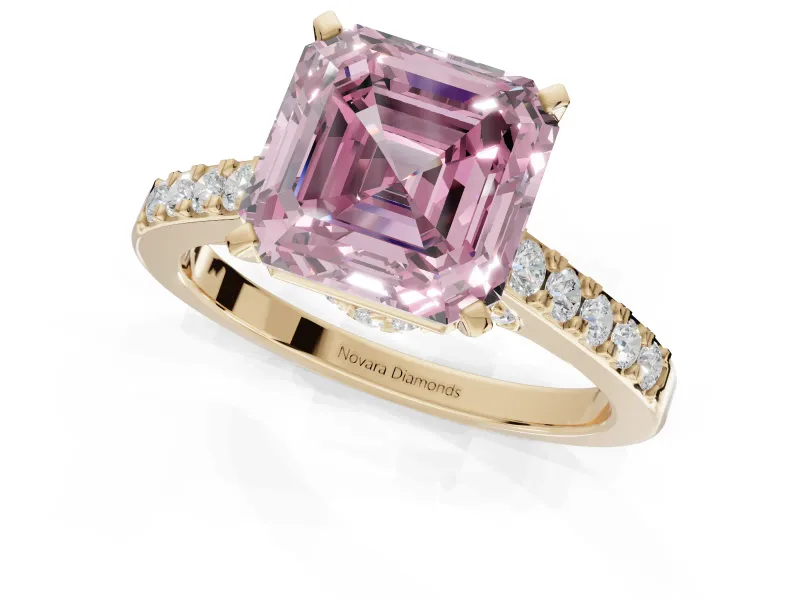 Asscher Cut Pavé Solitaire Engagement Ring Setting for a Fancy Pink Lab-Grown Diamond | Crossover Gallery | Yellow Gold
