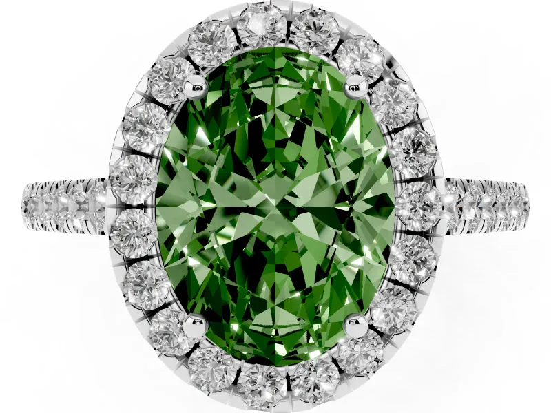 Oval Halo Engagement Ring Setting for a Fancy Green Lab-Grown Diamond | Pave Shoulders | White Gold