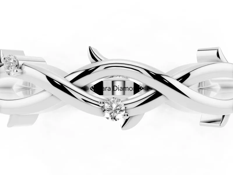 Round Lab-Grown Diamond Prong Set Twisted Wedding Band | Thorned Vine Strands | Sterling Silver