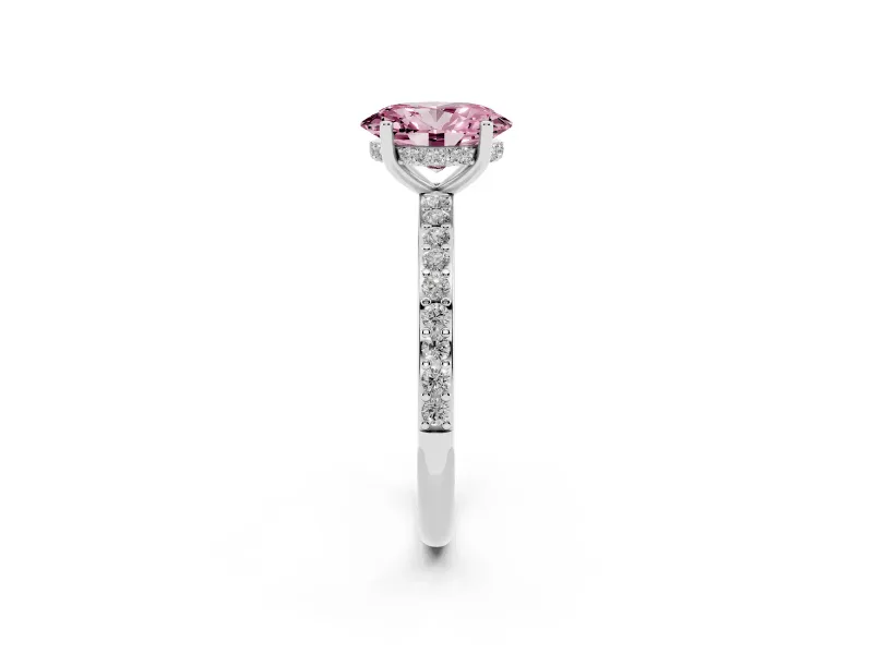 Oval Hidden Halo Engagement Ring Setting for a Fancy Pink Lab-Grown Diamond | Pavé Band | Platinum