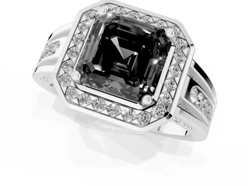 Asscher Cut Halo Engagement Ring Setting for a Black Center | Channel-Set Split Shank | White Gold