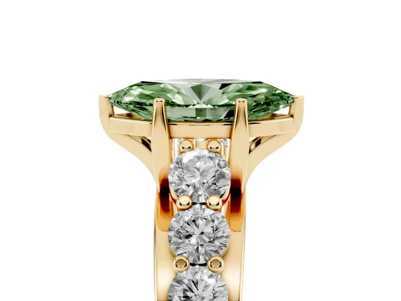 Marquise Graduated Engagement Ring Setting for a Fancy Green Lab-Grown Diamond | Yellow Gold