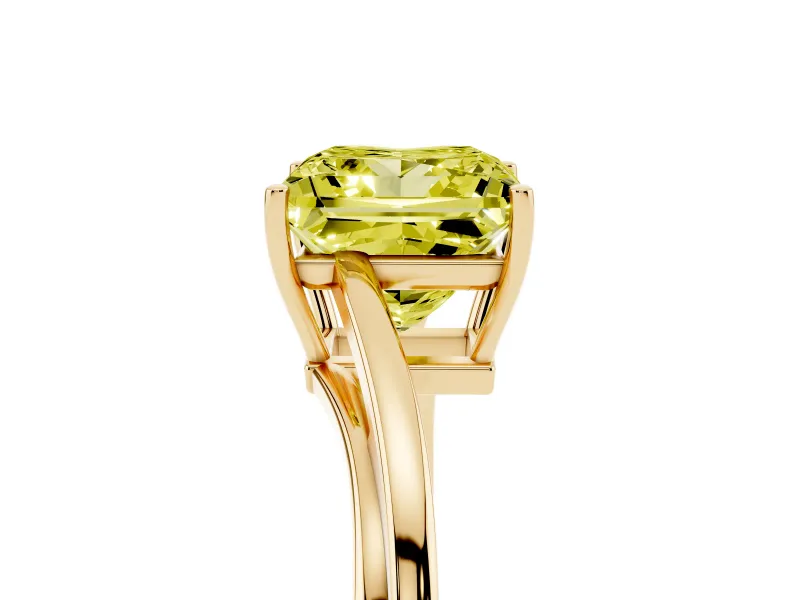 Fancy Yellow Princess Cut Diamond Solitaire Twist Band Ring Set in Yellow gold with Prong Setting