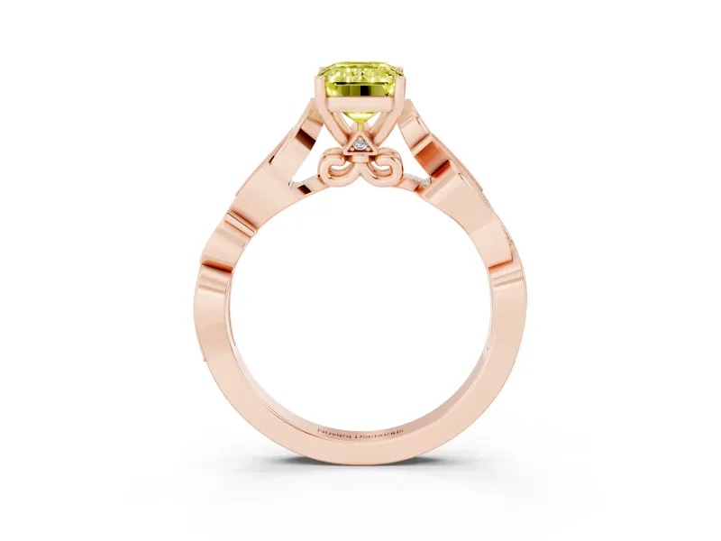 Emerald Cut Vine Engagement Ring Setting for a Fancy Yellow Lab-Grown Diamond | Rose Gold