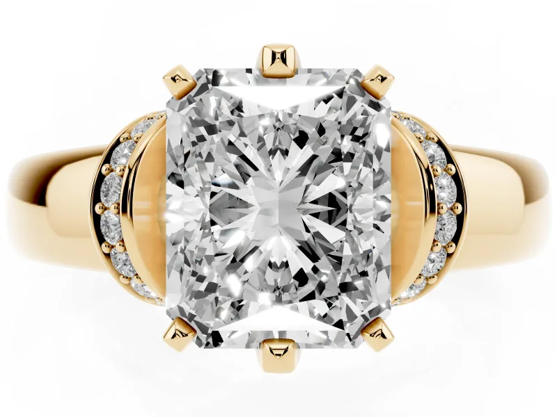 Radiant Cut Pavé Collar Solitaire Engagement Ring Setting | Wide Polished Band | Yellow Gold