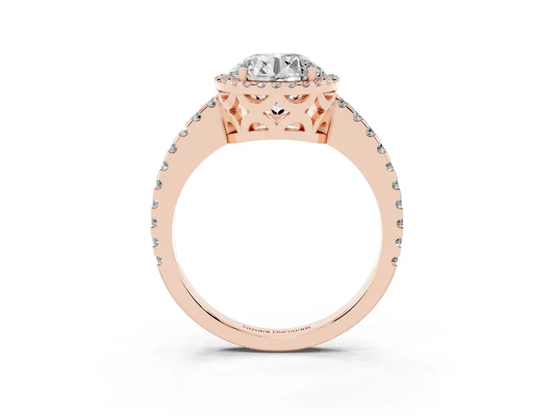 Round Halo Engagement Ring Setting | Half Pave Band | Rose Gold