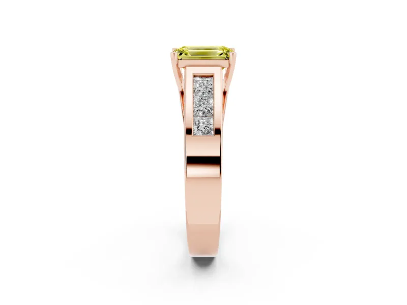 Emerald Cut Channel-Set Engagement Ring Setting for a Fancy Yellow Lab-Grown Diamond | Rose Gold