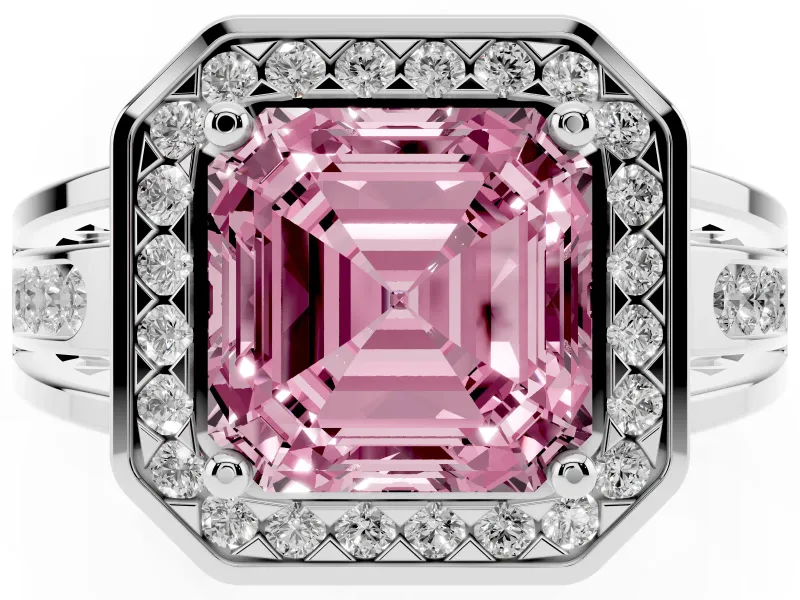 Asscher Cut Halo Engagement Ring Setting for a Fancy Pink Lab-Grown Diamond | Split Shank | Platinum