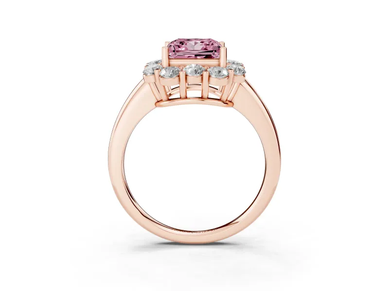 Princess Cut Graduated Milgrain Halo Engagement Ring Setting for a Fancy Pink Lab-Grown Diamond | Rose Gold