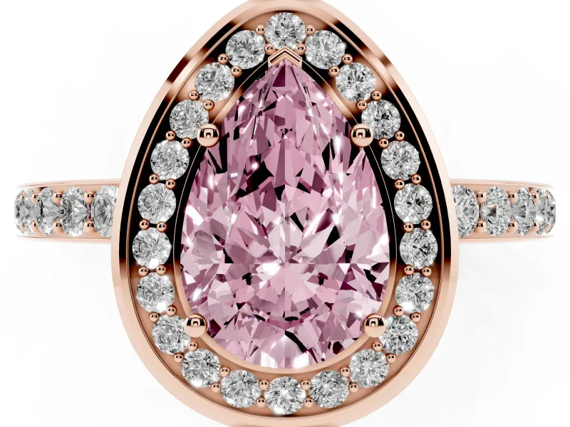 Pear-Shaped Bezel-Rim Halo Engagement Ring Setting for a Fancy Pink Lab-Grown Diamond | Pave Band | Rose Gold