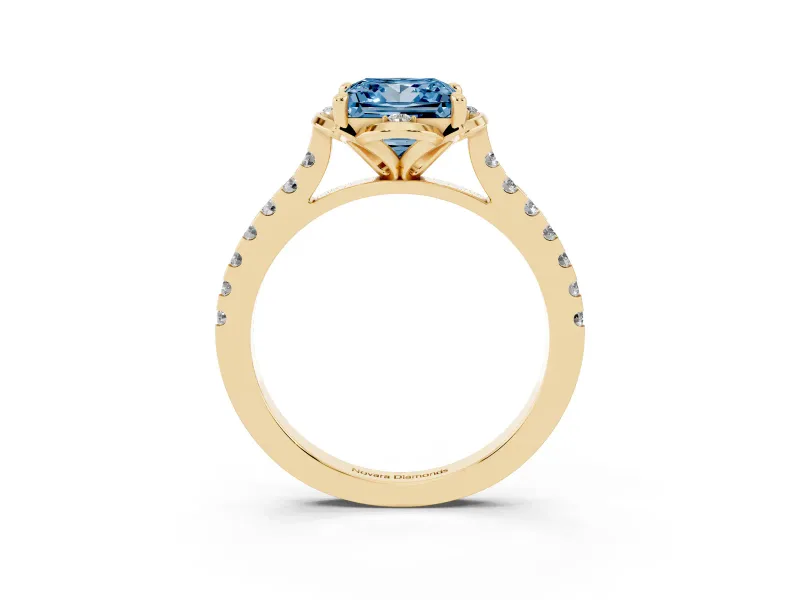 Princess Cut Floral Petal Engagement Ring Setting for a Fancy Blue Lab-Grown Diamond | Petal Accents | Yellow Gold
