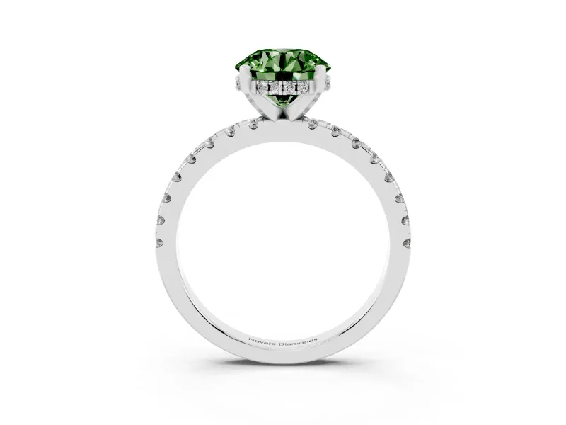 Round Hidden Halo Solitaire Engagement Ring Setting for a Fancy Green Lab-Grown Diamond | Pave Band | Platinum