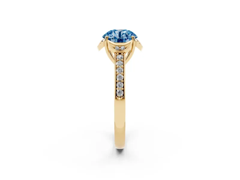 Round Floral Pavé Engagement Ring Setting for a Fancy Blue Lab-Grown Diamond | Yellow Gold