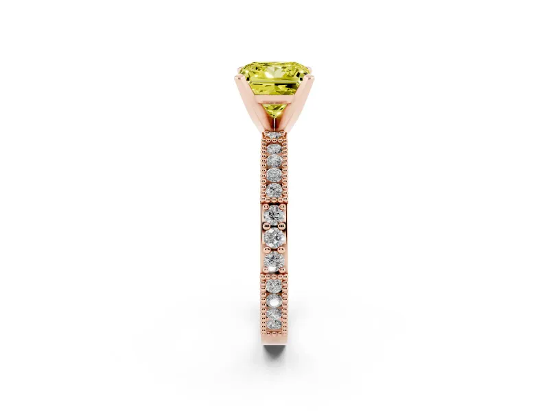 Princess Cut Vintage Pavé Engagement Ring Setting for a Fancy Yellow Lab-Grown Diamond | Rose Gold