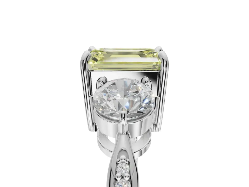 Emerald Cut Engagement Ring Setting for a Fancy Yellow Lab-Grown Diamond | Sterling Silver - Design NV-24901