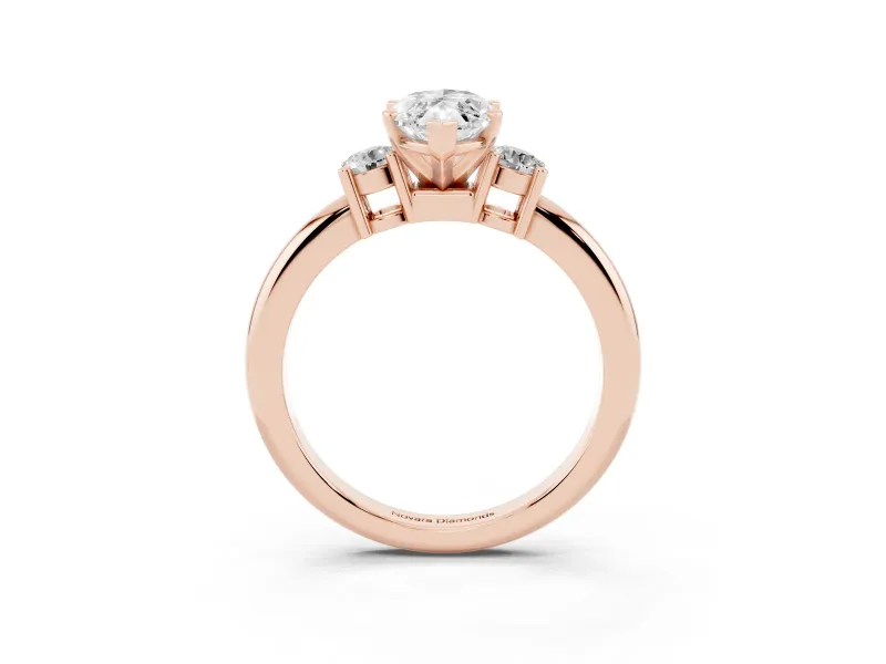 Three-Stone Marquise Cut Diamond Ring Set in Rose gold with Prong Setting and Plain Band
