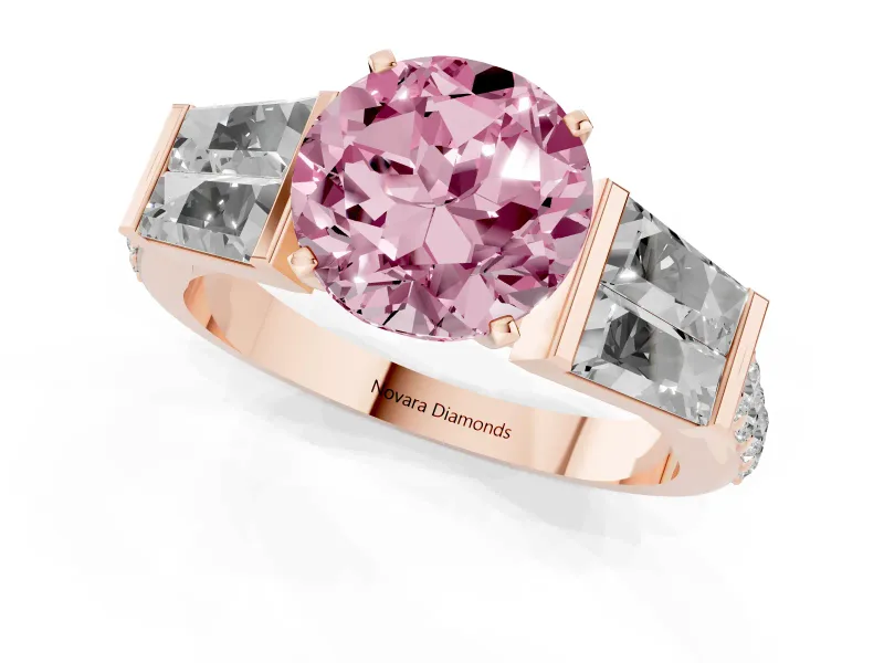 Round Channel Set Baguette Engagement Ring Setting for a Fancy Pink Lab-Grown Diamond | Rose Gold