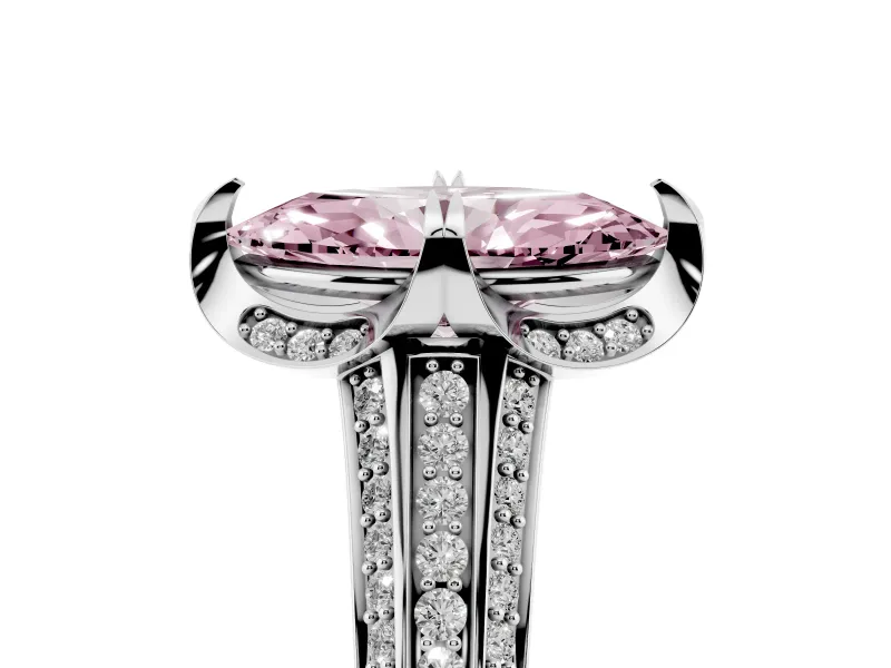 Fancy Pink Marquise Cut Diamond Pavé Split Shank Solitaire Ring Set in White gold with Prong Setting