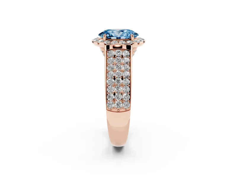 Oval Pavé Engagement Ring Setting for a Fancy Blue Lab-Grown Diamond | Wide Three-Row Band | Rose Gold