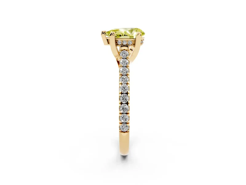 Pear-Shaped Hidden Halo Pave Engagement Ring Setting for a Fancy Yellow Lab-Grown Diamond | Claw Prongs | Yellow Gold