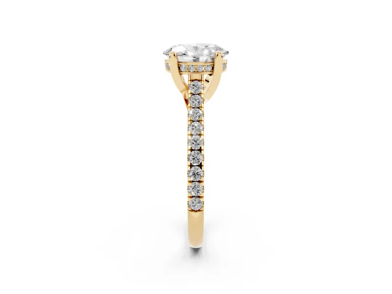 Oval Hidden Halo Pave Engagement Ring Setting | Claw Prongs | Yellow Gold
