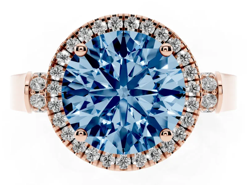Round Pavé Halo Engagement Ring Setting for a Fancy Blue Lab-Grown Diamond | Rose Gold