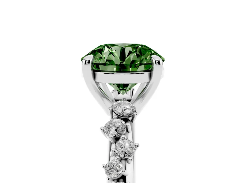 Round Graduated Accent Engagement Ring Setting for a Fancy Green Lab-Grown Diamond | White Gold