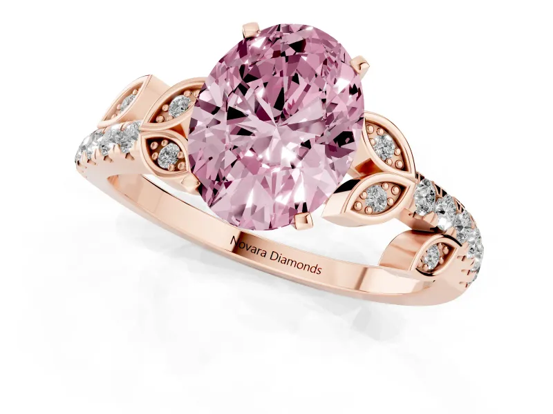 Oval Leaf Pavé Engagement Ring Setting for a Fancy Pink Lab-Grown Diamond | Rose Gold