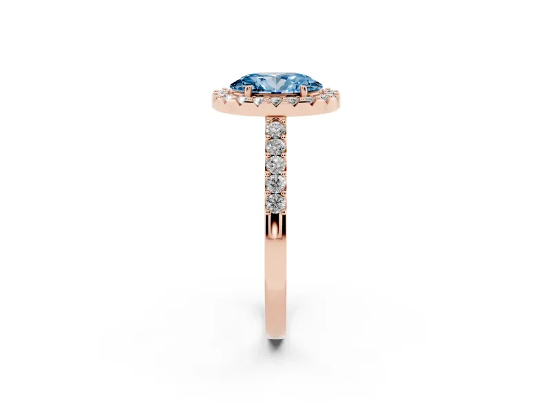 Oval Halo Engagement Ring Setting for a Fancy Blue Lab-Grown Diamond | Single Row Pavé Band | Rose Gold