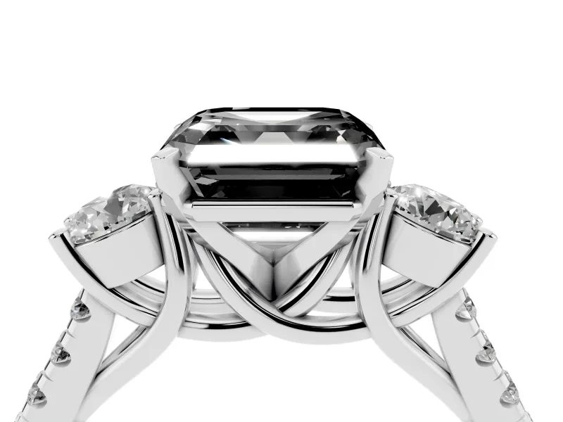 Asscher Cut Three-Stone Engagement Ring Setting for a Black Center | Sterling Silver